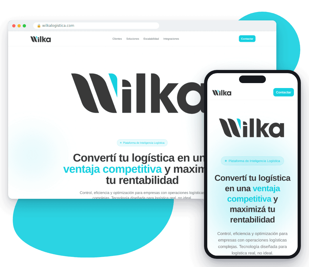 Wilka Logística screenshots on desktop and mobile